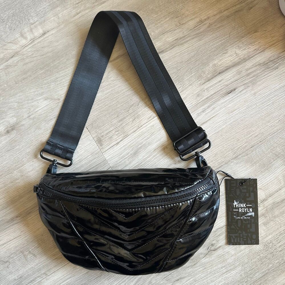 Think Royln Little Runaway Sling Bag Black Patent NEW NWT
